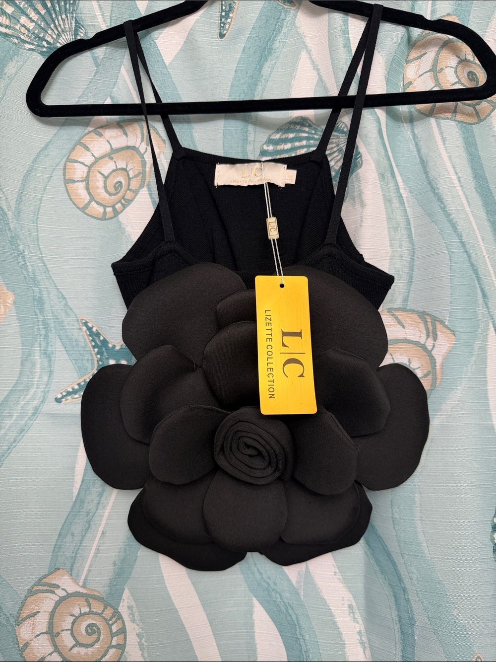 LIC Lizette Collection Black Floral Appliqué Camisole